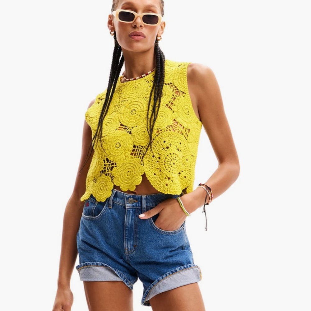 Desigual Vibrant Yellow Crochet Top